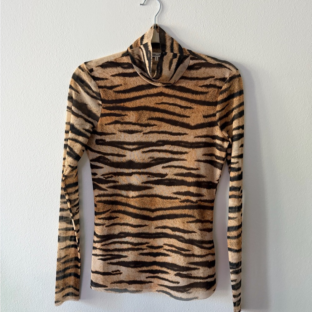 Tiger Print Long Sleeve Turtleneck Top